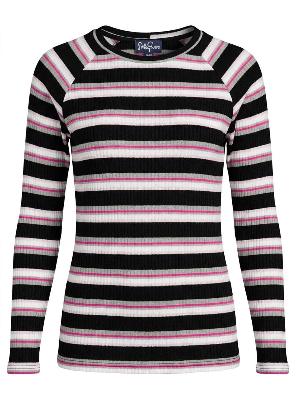 Lesley Evers Striped Raglan Long Sleeve Knit T-Shirt Women Size M
